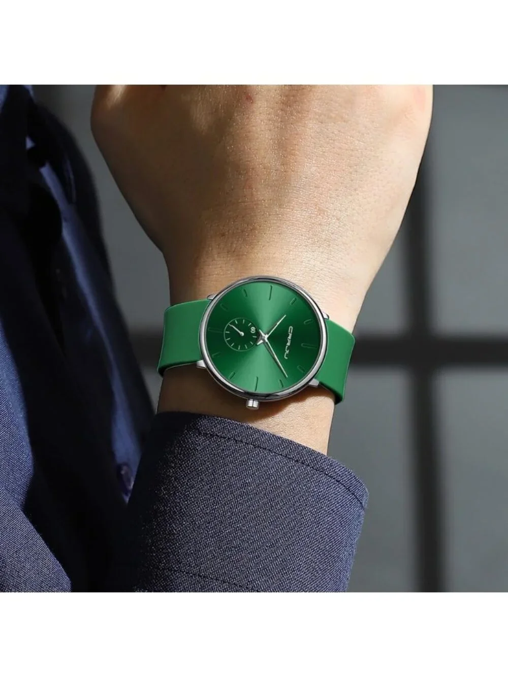 Crrju Men's Green Stylish Waterproof Quartz Unisex Ultra Silicone Band Watch
